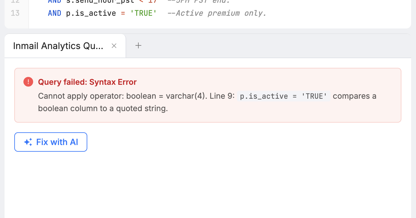 Fix with AI recovering from a query error